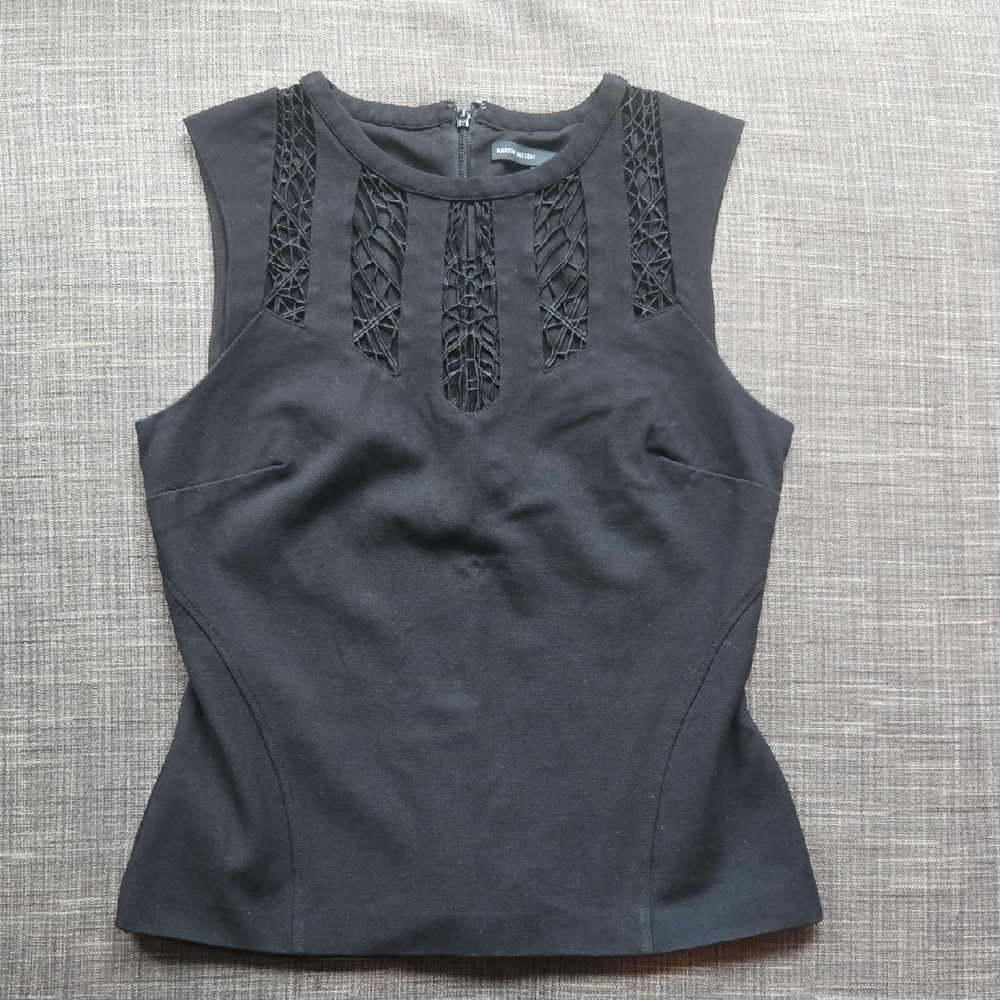 Karen Millen Black Embroidered Lace Sleeveless Top